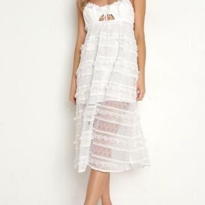 For Love and Lemons White Lace Midi Dress